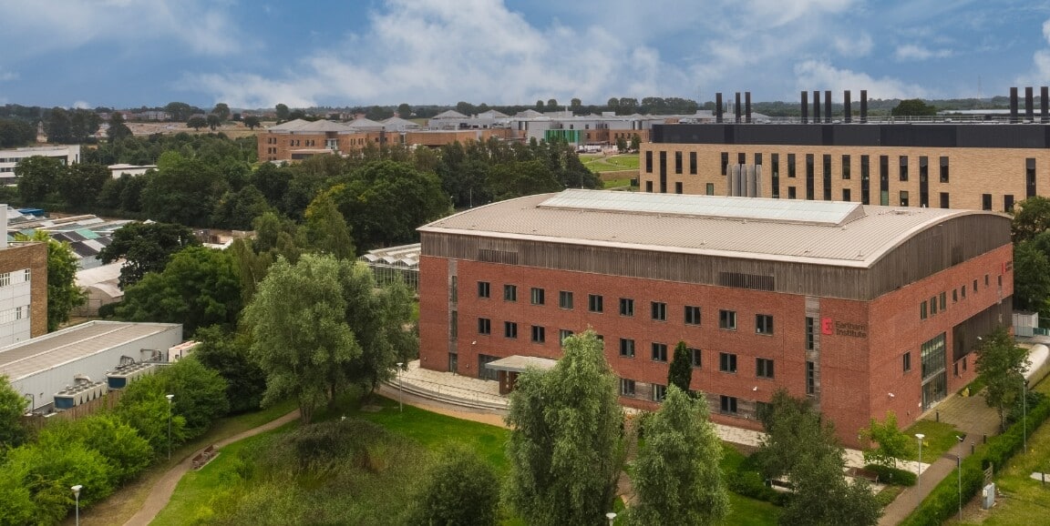 Aerial view of the Earlham Institute building